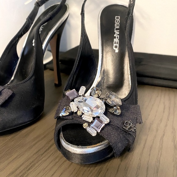 💕 DSQUARED2 Gemstone Crystals Embellished Black Italy Stiletto High Heels Sz 7 - Picture 10 of 16